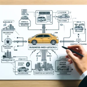 ネットワーク図やフローチャートを用いて、バディカのビジネスモデルを図解した画像。